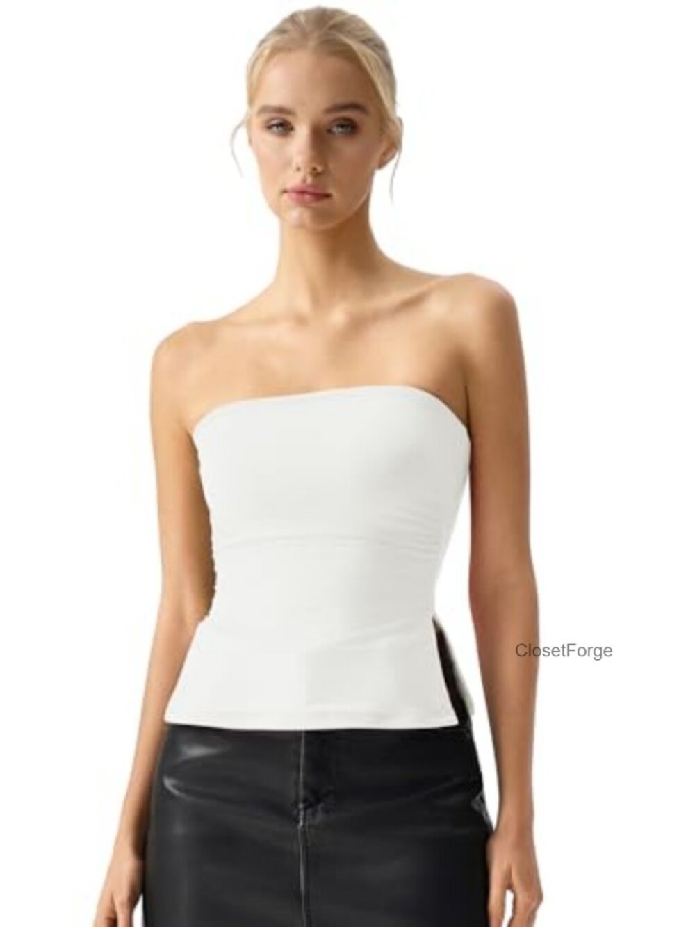 Women's Strapless Tube Top Ruched Side Split Double Lined Bandeau